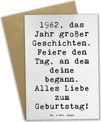 Produktbild von Mr. & Mrs. Panda neujahrskarte Spruch 1962 Geburtstag - Weiß - Geschenk, Glückwunschkarte, besonderer Geburtstagsspruch, weihnachtskarten, handgefertigte Geschenke, Alter