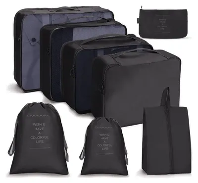 Produktbild von Reiseorganizer Kleidertaschen Kofferorganizer - 8 Stück - Schwarz - Für Koffer und Handgepäck
