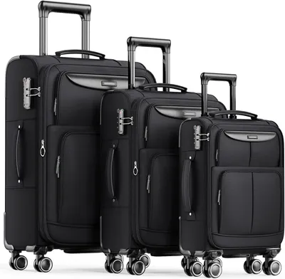 Produktbild von Koffer-Set, 3-teilig, Stoffkoffer, weicher Koffer, Reisekoffer, erweiterbar, leicht, langlebig, Trolley, Handgepäck, Sets mit TSA-Schloss und 4 Rollen (M, L)