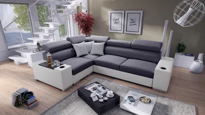 Produktbild von Ecksofa mit Schlaffunktion Eckcouch PERS II (Grau Sawana 96 + weißes Kunstleder, Links)