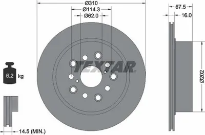 Produktbild von 2x TEXTAR Bremsscheibe 92185703 für LEXUS LS (UCF30) 67 5mm 6 2kg 310mm