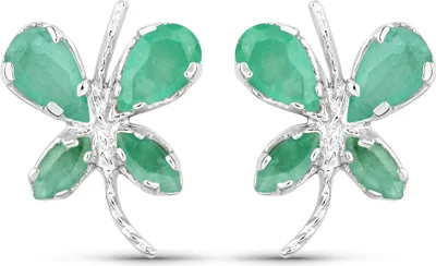 Produktbild von Vira Jewels Ohrringe Silber 925 rhodiniert Schmetterling-Motiv mit echtem Smaragd