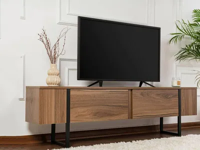 Image de Tarquin - Meuble TV, 180x30x50h cm, Noyer, Marron, une étagère