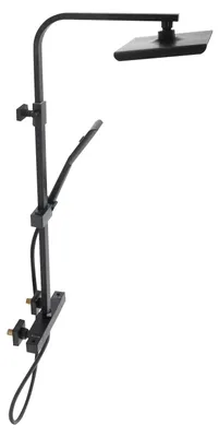 Obrázok produktu pre Sada sprchového systému s termostatickou reguláciou - čierna - štvorcový sprchový hlavica (18 x 27 cm) - nastaviteľná tyč (90–110 cm) - ručná sprcha - hadica (150 cm) - úsporná spotreba vody
