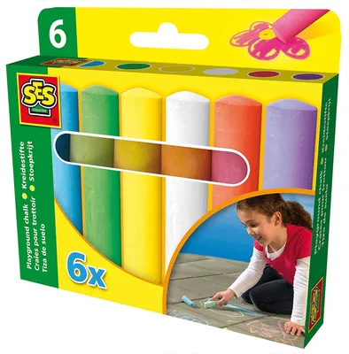 Produktbild von SES Creative 02206 - Straßenmalkreide Set, 6 leuchtende Farben für Kinder, Blau, Grün, Pink, Violett, Weiß, Gelb, 2 Jahr(e), 12 Jahr(e), Kind, Niederlande, 125 mm