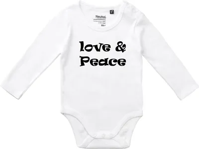 Produktbild von Huuraa Baby Body Love & Peace 70s 62 White  Baumwolle Fairtrade Langarmbody Geschenkidee