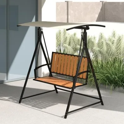 Produktbild von 142x112x162 cm Hollywoodschaukel 2-Sitzer Gartenschaukel wetterfest Schwarz verstellbares Sonnendach bis 240kg