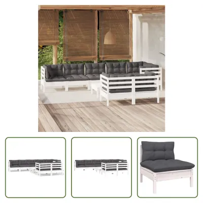 Produktbild von The Living Store 9-tlg. Garten-Lounge-Set mit Kissen Weiß Kiefer Massivholz