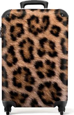 Produktbild von NoBoringSuitcases.com® Koffer Handgepäck Trolley Rollkoffer Kleine Reisekoffer mit 4 Rollen - Panther Druck - Tiere - Braun - Cabin Size < 55x40x23 cm & 55x40x20 cm - Fotokoffer - Kabinenkoffer - BoardgepäckHandgepäck Koffer 55x35x20 cm, 36L,