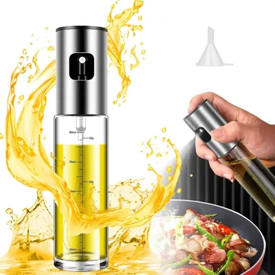 Produktbild von Ölsprüher Flasche Multifunktional Olivenöl Sprüher, Oil Sprayer mit Trichter Öl Sprühflasche Auslöser, Öl Spray Ultrafeines Nebeldesign Perfekt für Heißluftfritteusen,Grillen, Backen, Salate, 100ml