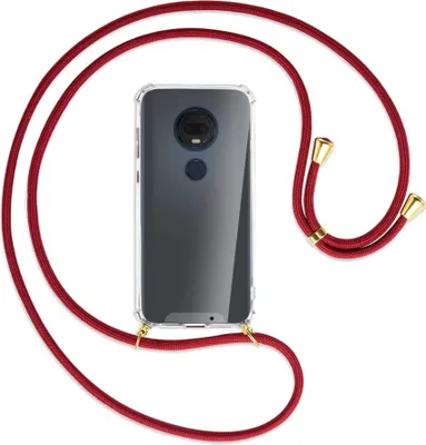 Produktbild von Handykette Backcover-Schutzhülle mit Band (Metall goldfarben) für Motorola Moto G7 / G7 Plus - dunkelrot