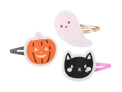 Produktbild von 3 Halloween Haarspangen Katze, Kürbis & Geist