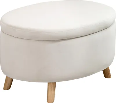 Produktbild von Sitzbank mit Stauraum, Hocker, ovale Form, Samtoptik, bis 120 kg, 71 x 51,5 x 42 cm, Beige