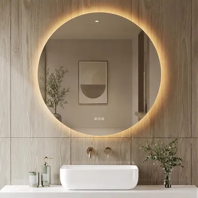 Imagen del producto de Espejo de baño con iluminación y función antiniebla, de 80 cm