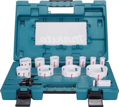 Image de Makita BiM hole saw set Contient : 19 / 22 / 25 / 29 / 35 / 38 / 44 / 51 / 57 / 68 / 75 mm - (2x) adaptateur - ressort