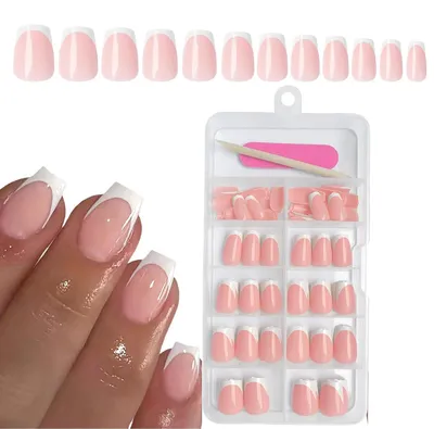 Zdjęcie produktu dla Sztuczne paznokcie, francuskie, koronkowe, krótkie, model "balerina", kolor biały, 120 sztuk