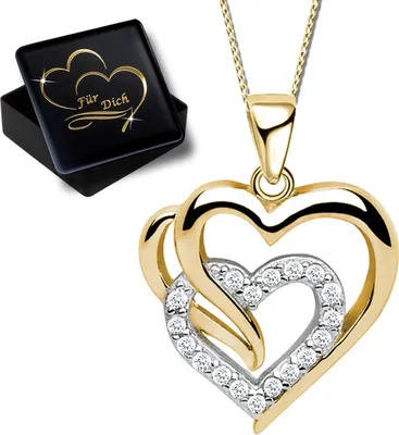 Produktbild von Damen Mädchen goldene Herz Halskette mit Anhänger echt 925 Sterling Silber K821+V11+50cm