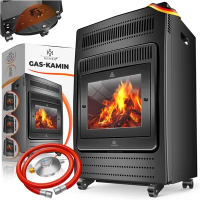 Image de Chauffage au gaz KESSER® : poêle à gaz, radiateur à gaz, cheminée à gaz de 3,4 kW, avec régulateur de pression et tuyau de gaz, 2 niveaux de chauffage, infrarouge, 3400 W, radiateur à gaz, chauffage au gaz, compatible avec des bouteilles de butane ou de propane jusqu'à 11 kg, noir