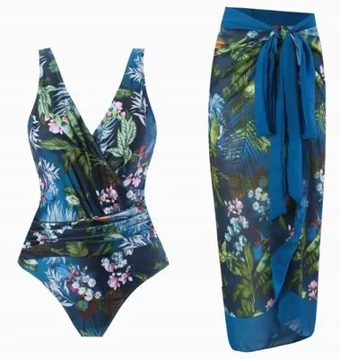 Produktbild von Einteiliger Badeanzug mit Pareo – tropische Eleganz Blau L