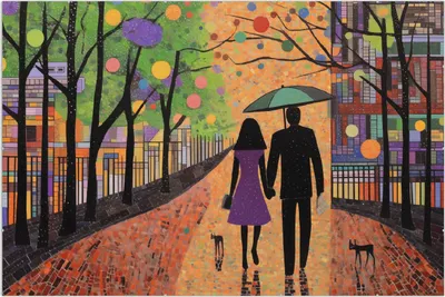 Produktbild von Wallario Wandbild Spaziergang unter Farbklecksen, Größe: 61 x 91,5 cm, Poster mit rahmenlosen Bildhalter