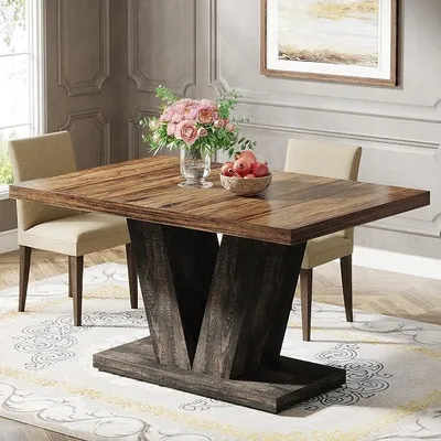 Produktbild von Esstisch für 4 Personen, 120 cm schwarzer Küchentisch mit stabilem Untergestell, Esstisch im Landhausstil für Zuhause, Esszimmer, kleine Räume, schwarz und braun