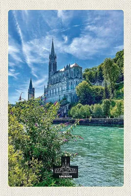 Produktbild von vianmo Holzschild 18x12 cm Frankreich Lourdes Meer Kirche