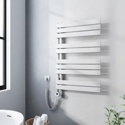 Produktbild von Heilmetz Heizkörper Elektrisch für Badezimmer, Handtuchwärmer Weiß 90x60cm Flachheizkörper mit 400W Zeitgesteuerter Thermostat Seitenanschluss Ohne heizstab