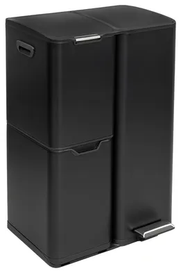 Produktbild von osoltus 3-Fach Sortierer Mülleimer Petrona 13L + 17L+ 30L Schwarz Lackiert