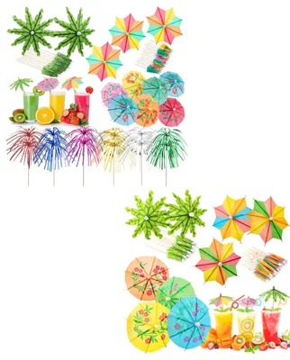 Cocktail-Deko-Set, 70-tlg., Hawaii-Tropen-Motiv, bunt