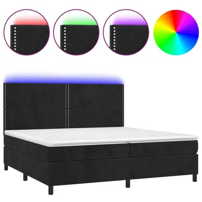Image de vidaXL Lit boxspring avec matelas & LED noir 200x200 cm velours