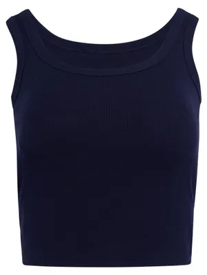 Produktbild von Blaues Damen Top mit Spitze und Rundhalsausschnitt, Baumwolle, Größe XS