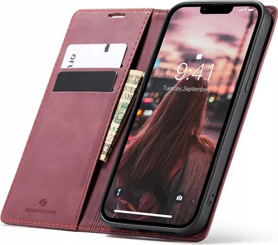 Immagine prodotto di SPACECASE Custodia flip a portafoglio per iPhone 14 Rosso
