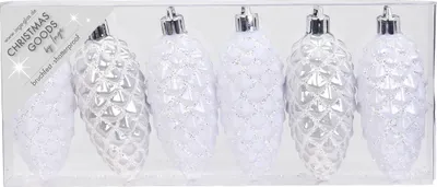 Produktbild von Christbaumschmuck Kunststoff Zapfen 9cm 6er Set - Weiß