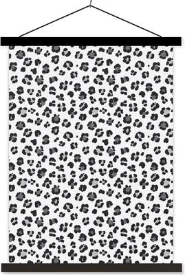 Produktbild von MuchoWow® Textilposter Tiermuster - Panther - Grau 60x80 cm mit schwarzem Rahmen - Plakathalter