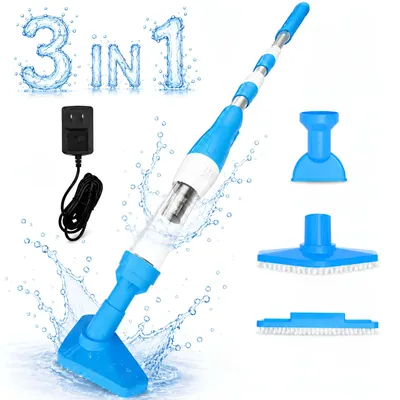 Produktbild von 3-in-1 Kabelloser Poolsauger Akku 90 Min Laufzeit, Teleskopstange & Bürste, Mit Filterelement Sonstiges Poolzubehör, für Sand und Schmutz, 0.23l, Blau