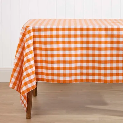 Obrázek produktu pro HOMESCAPES Oranžový kostkovaný ubrus ze 100% bavlny, 138 x 228 cm