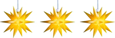 Produktbild von 3D LED Sternenkette Lichterkette mit 3 gelben Sternen Ø 12 cm mit Batteriefach Weihnachtsstern Adventsstern Ministern Innen Kunststoff Stern Leuchtstern Deko für innen Indoor