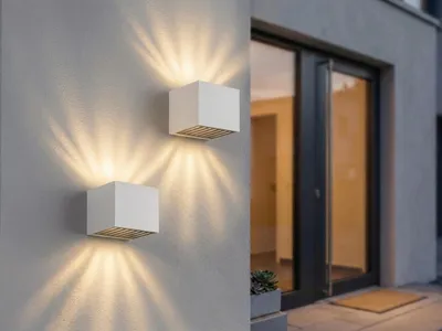 Produktbild von 2er Set Up and Down LED Außenwandleuchte Würfel aus Aluminium Weiß, 10x10cm