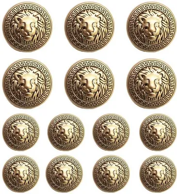 Zdjęcie produktu dla Guziki plastyczne, zestaw 14 sztuk „Złoty Lew”, 18 mm i 23 mm, guziki metalowe do chust, kurtek, płaszczy, marynarek i mundurów (MBM31)