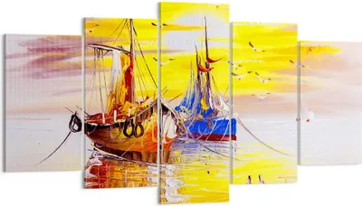 Produktbild von Bild auf Leinwand - Leinwandbild - Boote Sonne Meer Reisen - 160x85cm - Wand Bild - Wanddeko - Leinwanddruck - Bilder - Kunstdruck - Wanddekoration - Leinwand bilder - Wandkunst - EA160x85-2882