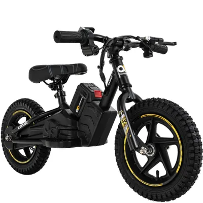 Produktbild von Actionbikes Motors Kinder Balance Bike 12 Zoll | Elektrofahrrad - Elektrofahrzeug - Fahrrad - 250 Watt - Scheibenbremsen - ab 3 Jahren (Schwarz/Gelb)