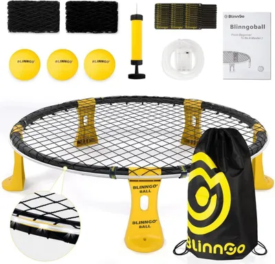 Produktbild von Ballspiele für Draußen Outdoor Spielzeug Blinngoball Roundnet Spieleset bestehend aus Spielnetz 3 Bällen Kordelzug Ballpumpe mit Nadel und Handbuch