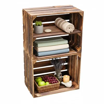 Produktbild von Holzkisten Set geflammt 50x40x30cm - Mix-Varianten mit & ohne Regal-Zwischenboden