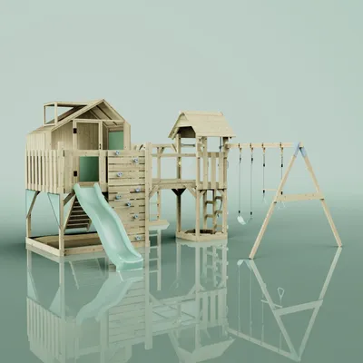 Produktbild von OutdoorToys Spielturm Knut aus Holz in Grün Trapezschaukel