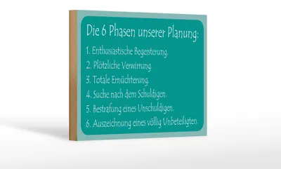 Produktbild von Holzschild Spruch 18x12cm Die 6 Phasen unserer Planung