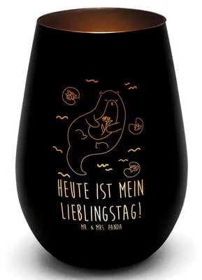 Produktbild von Mr. & Mrs. Panda Laterne Otter Seerose - Schwarz - Geschenk, Fluss, Lieblingstag, Wasser, Kerzenhalter, Windlicht Glas, Seeotter, dekolicht, Teelichthalter, Outdoor