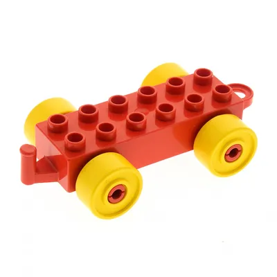 Produktbild von 1x Lego Duplo Anhänger 2x6 rot Rad gelb Schiebe Zug alte Form 4883c01