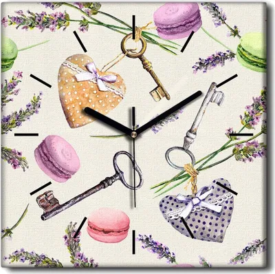 Produktbild von Coloray Uhr auf Leinwand 30x30 cm Wand Uhr Dekoration Wohnzimmer Segeltuch schwarze Hände -Pflanzen-Lavendelblume.