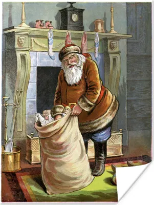 Produktbild von MuchoWow® Poster Weihnachtsmann - Weihnachtsgeschenk - Vintage 30x40 cm - Wandplakat - Poster Kinderzimmer