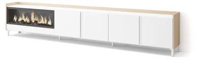 Produktbild von TV-Möbel Holzeffekt weiß und eiche 315x35x61cm Kamin mit Feuereffekt